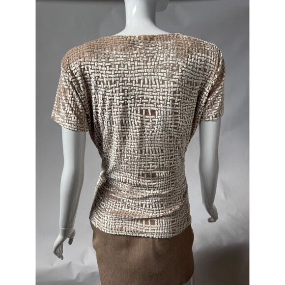 Barami Womens M Short-Sleeve Textured Top Beige Cream Woven Pattern Rayon/Polyes - Picture 4 of 15